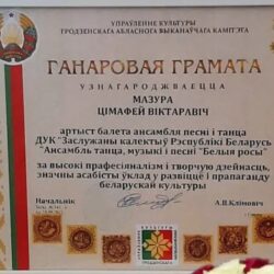 Ганаровая грамата за высокi прафесiяналiзм i творчую дзейнасць